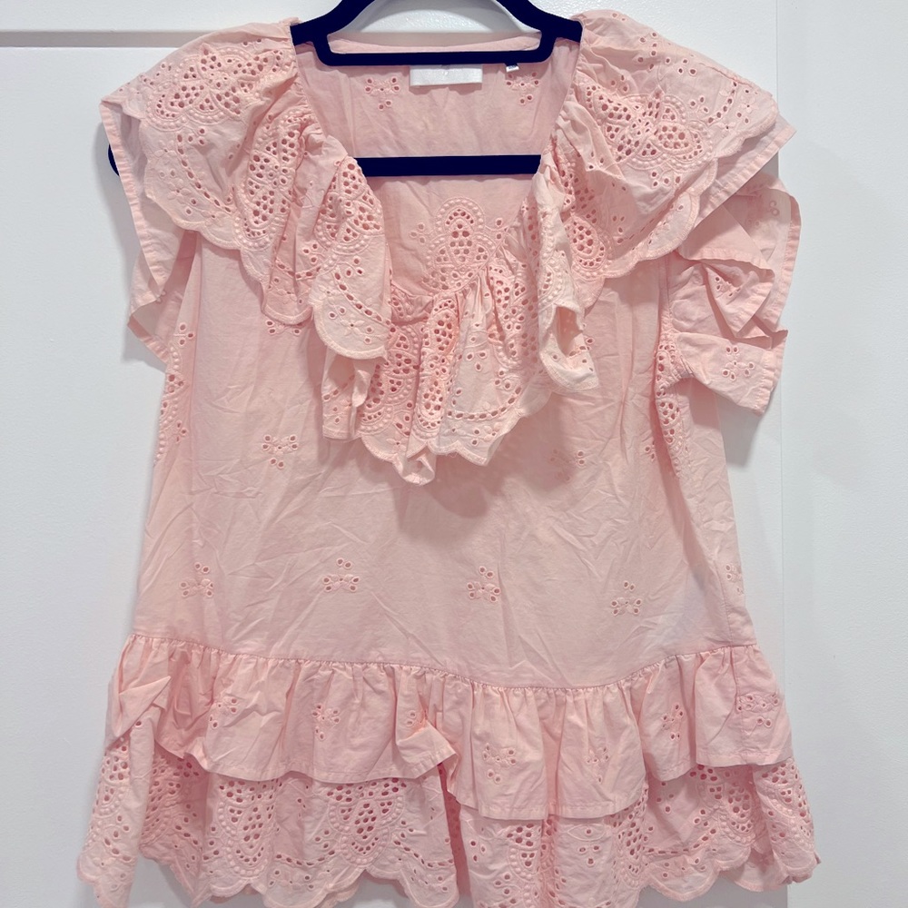 7 For All Mankind Light Pink Eyelet Top